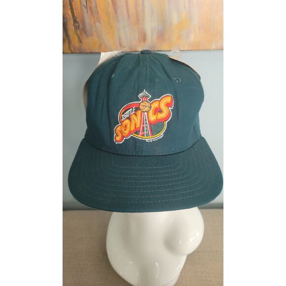 Vintage 90s New Era Seattle SuperSonics Hat Teal Snapback NWT Made in USA NBA... - Picture 1 of 16
